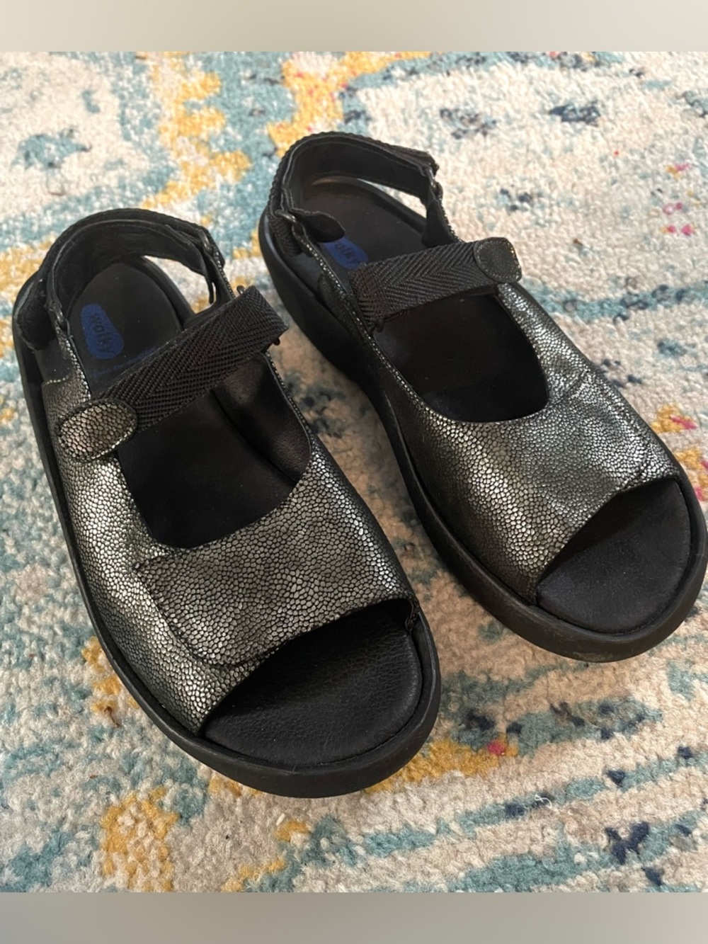 Wolky Pichu Caviar Leather Black Slingback Comfort Sandals 41/US9.5